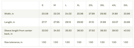 Size chart