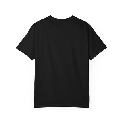 Back of plain black t-shirt