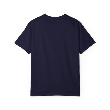 Back of plain navy t-shirt