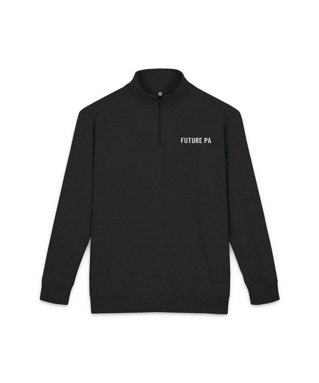 Black quarter-zip fleece pullover with "Future PA" embroidered in white text on the left chest.