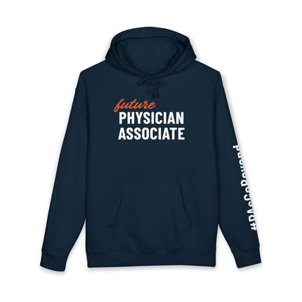 Navy hoodie printed with "future" in orange script above "Physician Associate" in white text, with "#PAsGoBeyond" printed vertically down the sleeve.