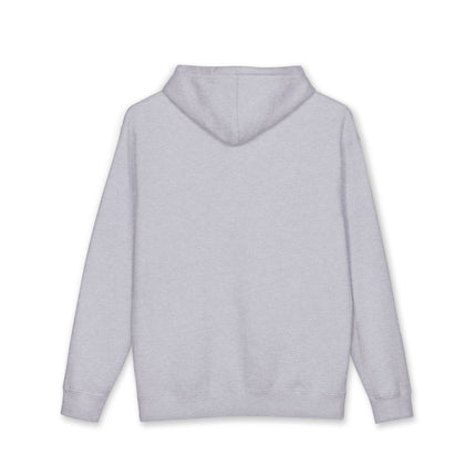 Back view of a grey hoodie with a plain back