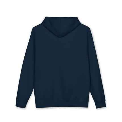 Back view of a navy hoodie with a plain back