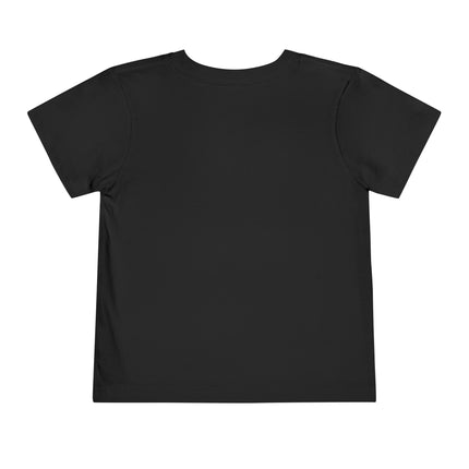 Back view of a plain black toddler t-shirt with no print.