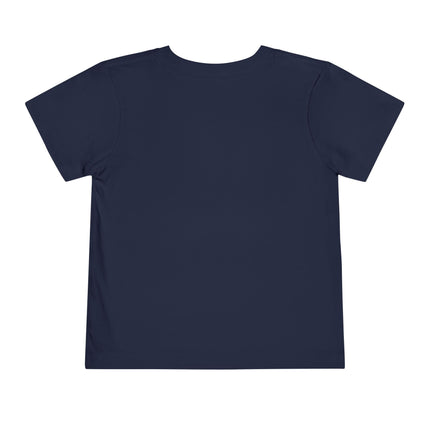 Back view of a plain navy toddler t-shirt with no print.